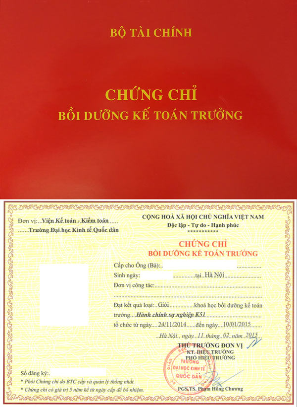 chứng chỉ bồi dưỡng kế toán trưởng
