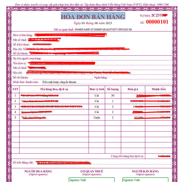 hạch toán hóa đơn không hợp lệ