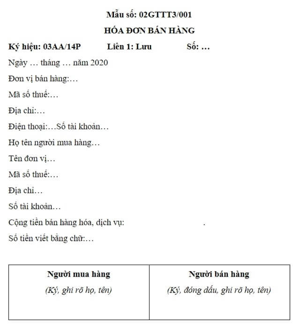 mẫu hóa đơn bán hàng online